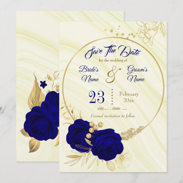 Save the Date aus römisch-blauem Gold (Vorne/Hinten)