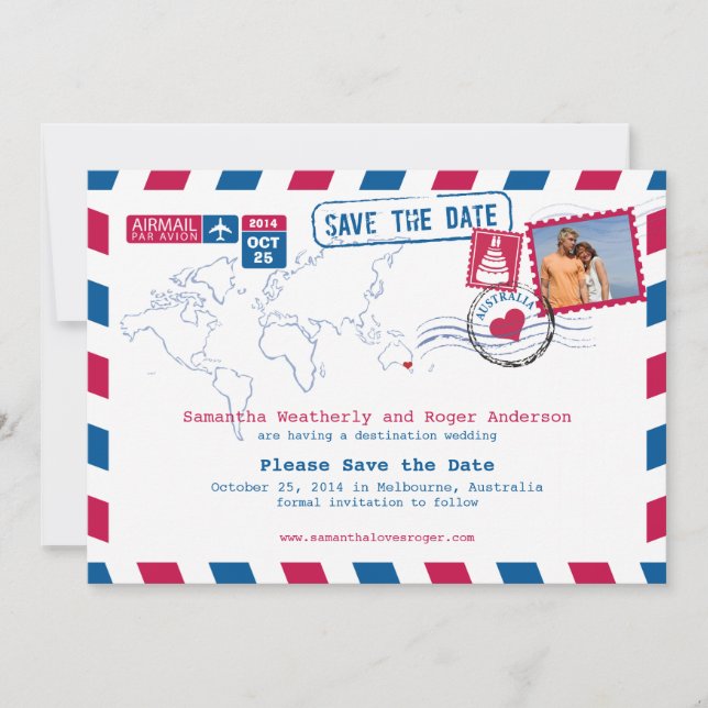 Save The Date Australie Air Mail Wedding Enregistrer La Date (Devant)