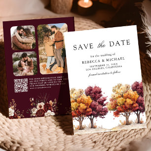Save The Date Automne Burgundy Arbres QR Code Mariage photo