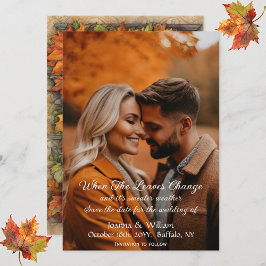 Save The Date Automne Feuilles Photo Mariage Enregistrer La Date
