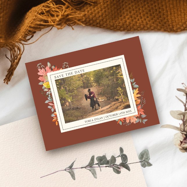 Save The Date Automne Feuilles Terracotta Mariage Photo (Créateur téléchargé)