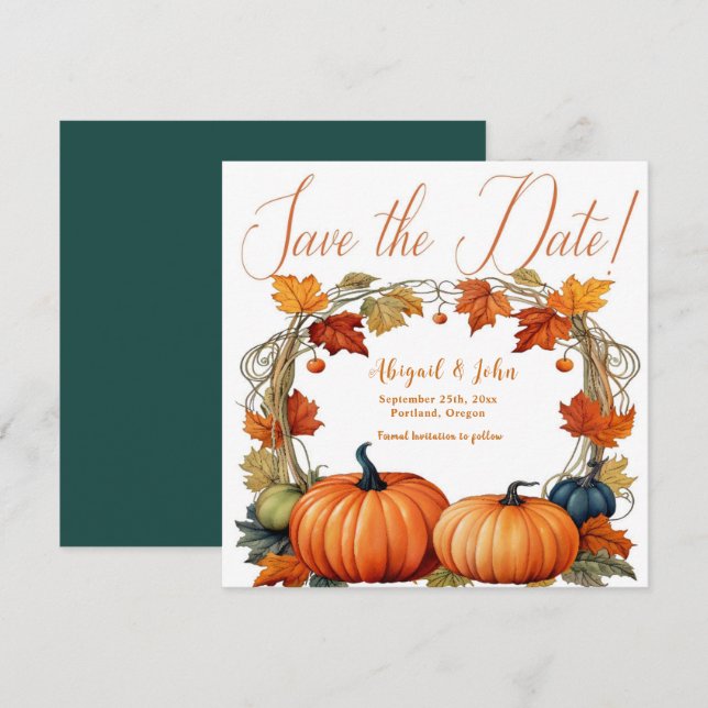 Save The Date Automne Fleurs/Citrouilles Enregistrer la date Ann (Devant / Derrière)