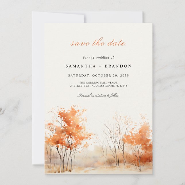 Save The Date Automne Forêt Tombée amoureuse Sauvez la date (Devant)