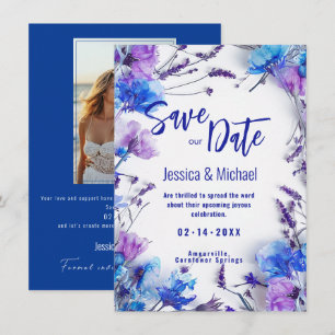 Save The Date Avec la photo Cornflowers et Lavender Elegance