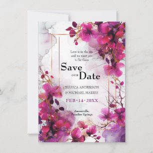 Save The Date Avec la photo Fuchsia Enchantement : Aquarelle