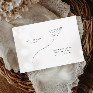 Save The Date Avion en papier d'esquisse minimal