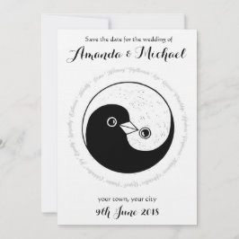 SAVE THE DATE b/w YinYang doves Hochzeitskarte