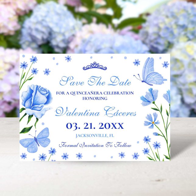 Save The Date Baby Blue Quinceañera 15e anniversaire fête Enregi (Baby Blue Quinceañera 15th Birthday Party Save Save The Date)