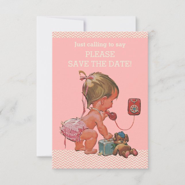 Save The Date Baby Girl On Phone Baby shower Enregistrer La Date (Devant)