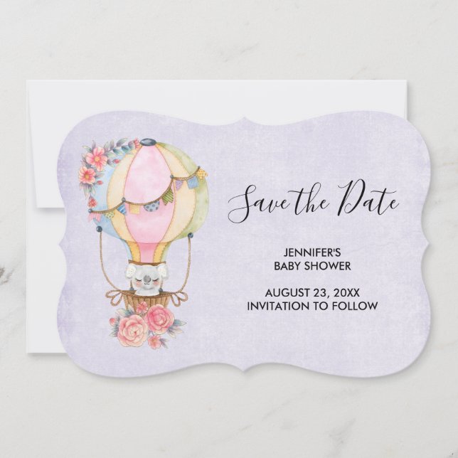Save The Date Baby shower d'aquarelle à bulle d'air chaud (Devant)