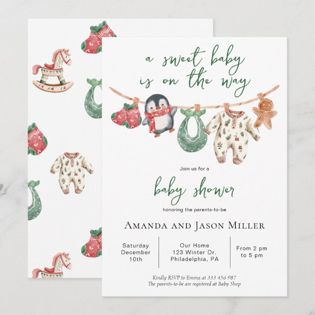 Save The Date Baby shower de Noël hiver vêtements mignons (Devant / Derrière)