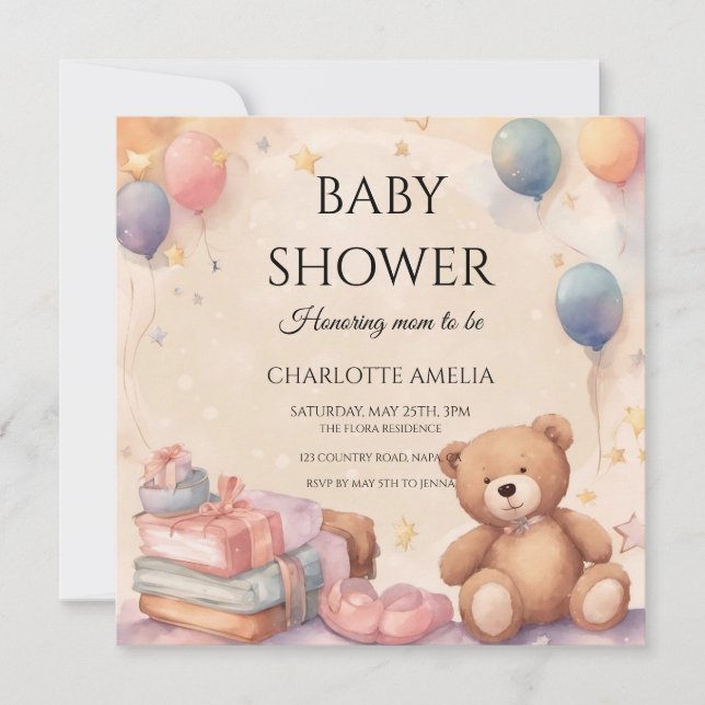 Save The Date Baby shower d'ours en peluche mignon (Devant)