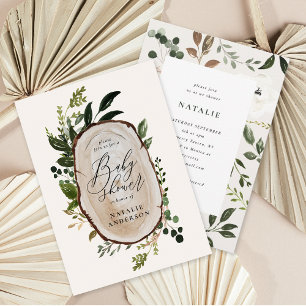 Save The Date Baby shower en tranches de bois rustique