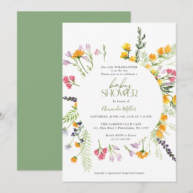 Save The Date Baby shower fleur sauvage à fleurs élégante invita (Devant / Derrière)