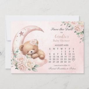 Save The Date Baby shower Floral Blush de l'ours couché mou