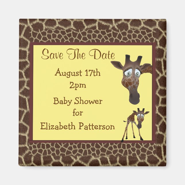 Save the Date Baby Shower Giraffen & Animal Print Magnet (Vorne)