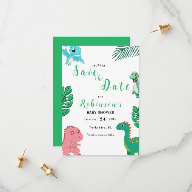 Save The Date Baby shower Little Dino (Devant/Arrière en situation)