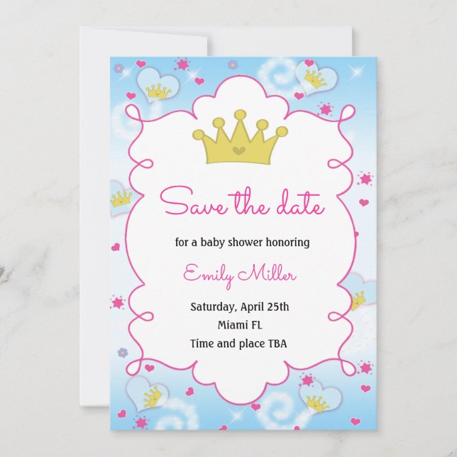 Save The Date Baby shower papillon Princess Enregistrer la date (Devant)