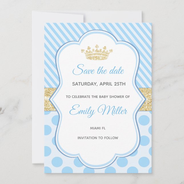 Save The Date Baby shower Prince Enregistrer La Date Parties sci (Devant)