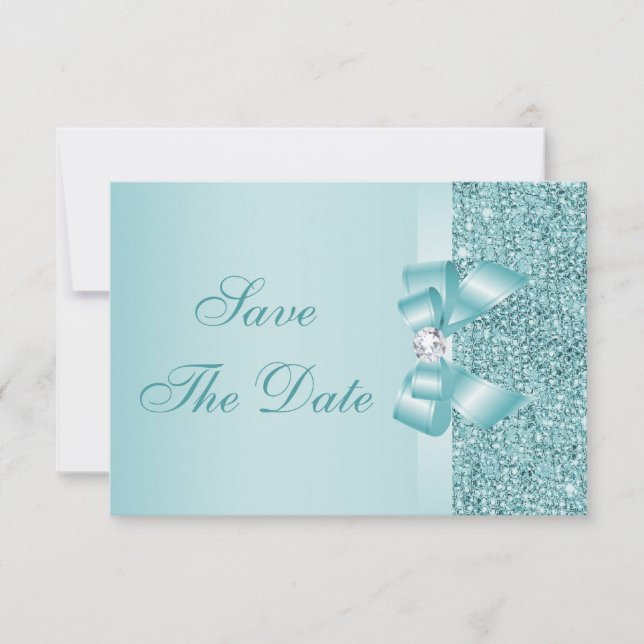 Save The Date Baby shower Séquins turquoises imprimés Enregistre (Devant)