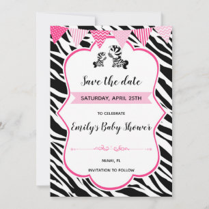 Save The Date Baby shower Zebra enregistrer la date