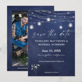Save The Date Baby's Breath Blue Chalkboard Photo Save Date