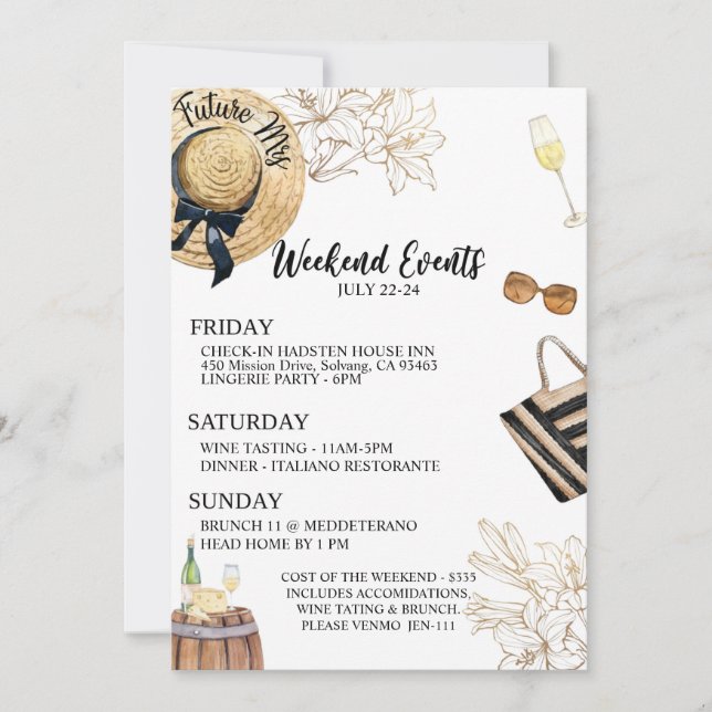 Save The Date Bachelorette, bachelorette, itinéraire week-end (Devant)