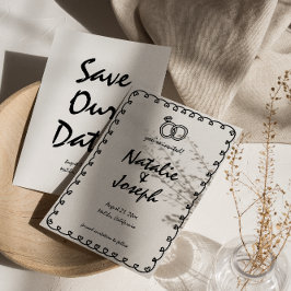Save The Date Bague Mariage Quirky noir & blanc dessinée à la ma
