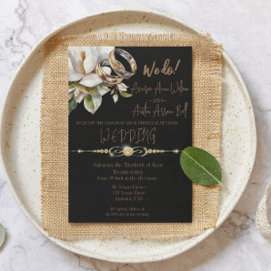Save The Date Bagues de mariage Magnolia Or et Noir Mariage