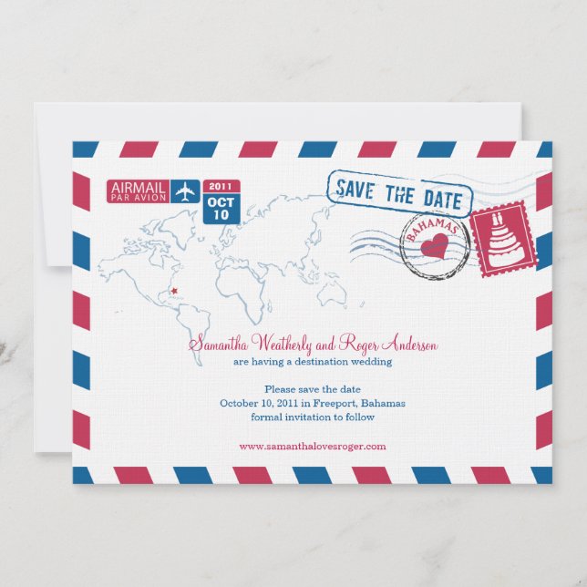Save The Date Bahamas Air Mail Wedding Enregistrer La Date (Devant)