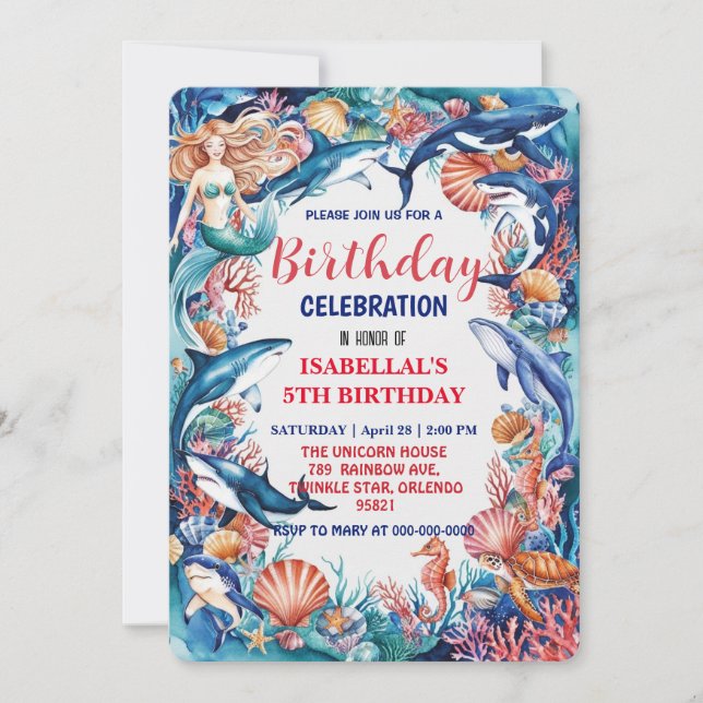 Save The Date Baleine blanche bleu mermaid baleine requin annive (Devant)