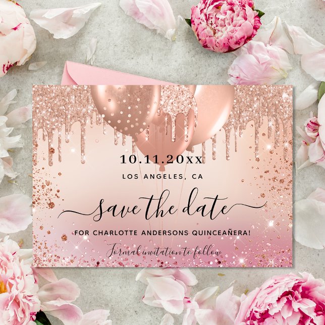 Save The Date Ballons d'or rose quinceanera (Créateur téléchargé)