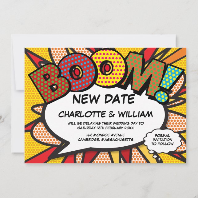 Save The Date Bande dessinée de changement de date drôle moderne (Devant)