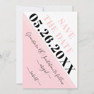 Save The Date Bandes diagonales modernes rose et blanc