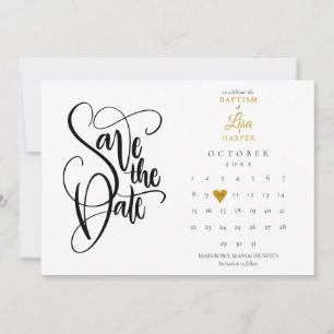 Save The Date Baptême Calendrier Christening Gold Heart