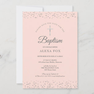 Save The Date Baptême Fille Bapteme Blush Rose Poussière d'Étoil