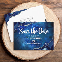 Bar Mitzvah Moderne Blue Agate Aquarelle Script