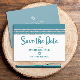 Save The Date Bar Mitzvah Moderne Gras Talit Argent Teal Écritur