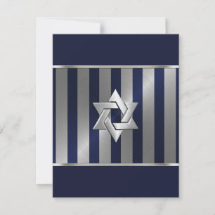 Save The Date Bar Mitzvah Navy et Silver Stripe Star de David