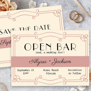 Save The Date Bar ouvert Art Déco Rose Poussiéreux et Crème Vint