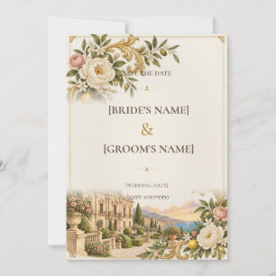 Save The Date Baroque sicilien   Crème et or antique