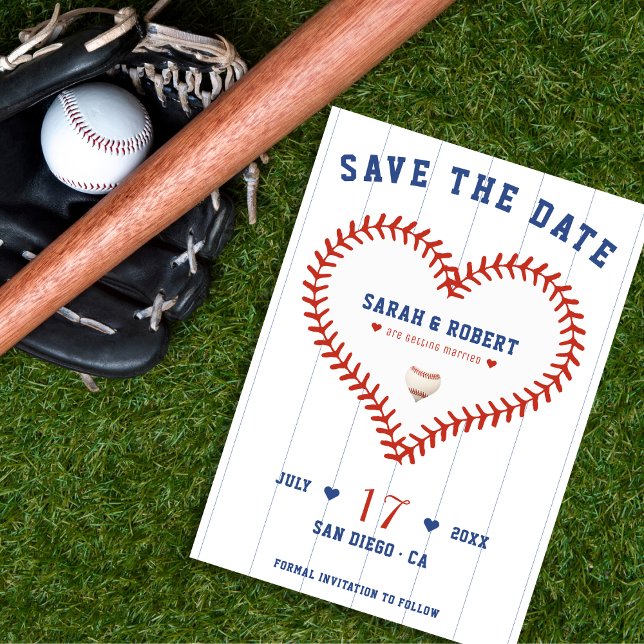 Save The Date Baseball Softball Sport Heart Pinstripe Mariage (Baseball Softball Sport Heart Pinstripe Wedding Save The Date)