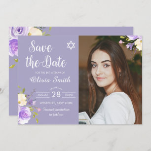 Save The Date Bat mitzvah Floral Violet Photo Enregistrer La Dat