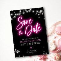 Save the Date Bat Mitzvah Hot Pink Neon Themed
