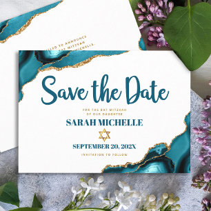 Save The Date Bat Mitzvah Moderne Turquoise Or Agate Script