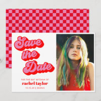 Bat mitzvah Retro Pink Red Checkerboard Photo