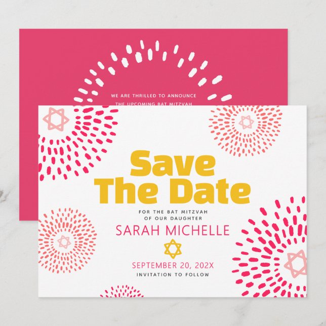 Save The Date Bat mitzvah rose Bold Starburst Cool moderne Super (Devant / Derrière)