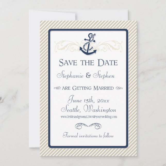 Save The Date Bateau Ancre nautique Diagonal Stripes Swirl Moder (Devant)