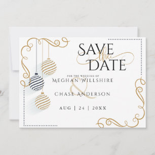 Save the date Baubles noirs et or modernes