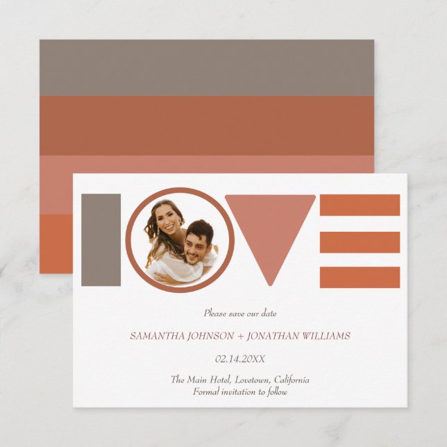 Save The Date Bauhaus Love Striped Photo Wedding Enregistrer la  (Devant / Derrière)
